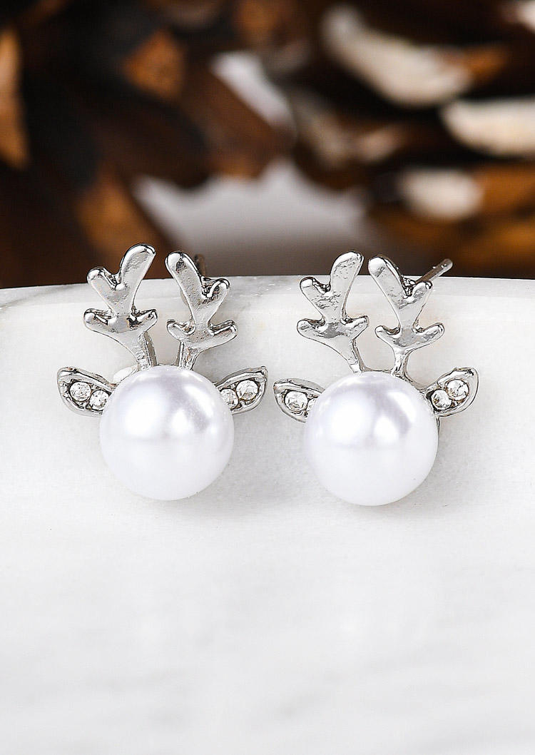 

Elegant Imitation Pearl Antler Rhinestone Earrings, Silver, SCM021861