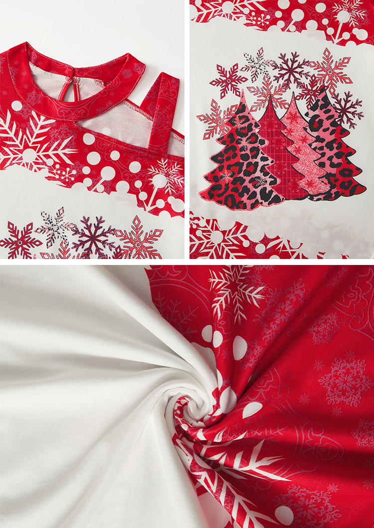 Christmas Tree Snowflake Hollow Out Blouse - Red