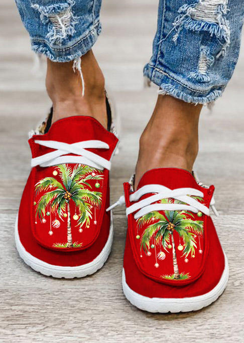 

Coconut Tree Slip On Flat Sneakers - Red, SCM021947