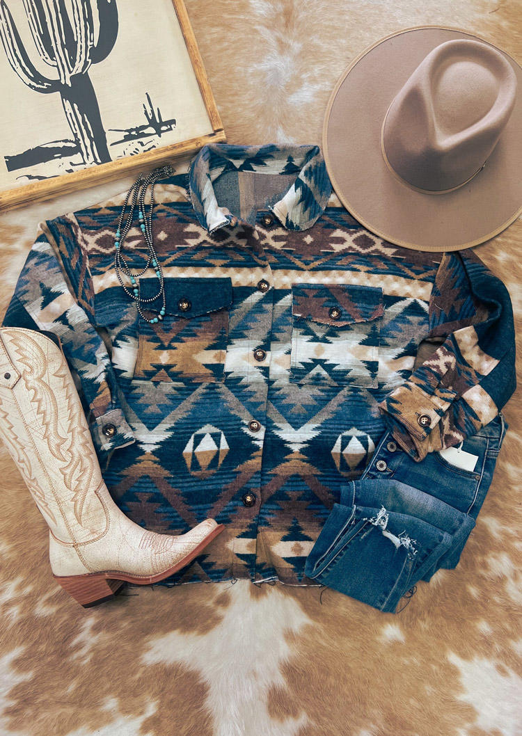 

Aztec Pocket Western Turn-down Collar Jacket, Multicolor, SCM021956