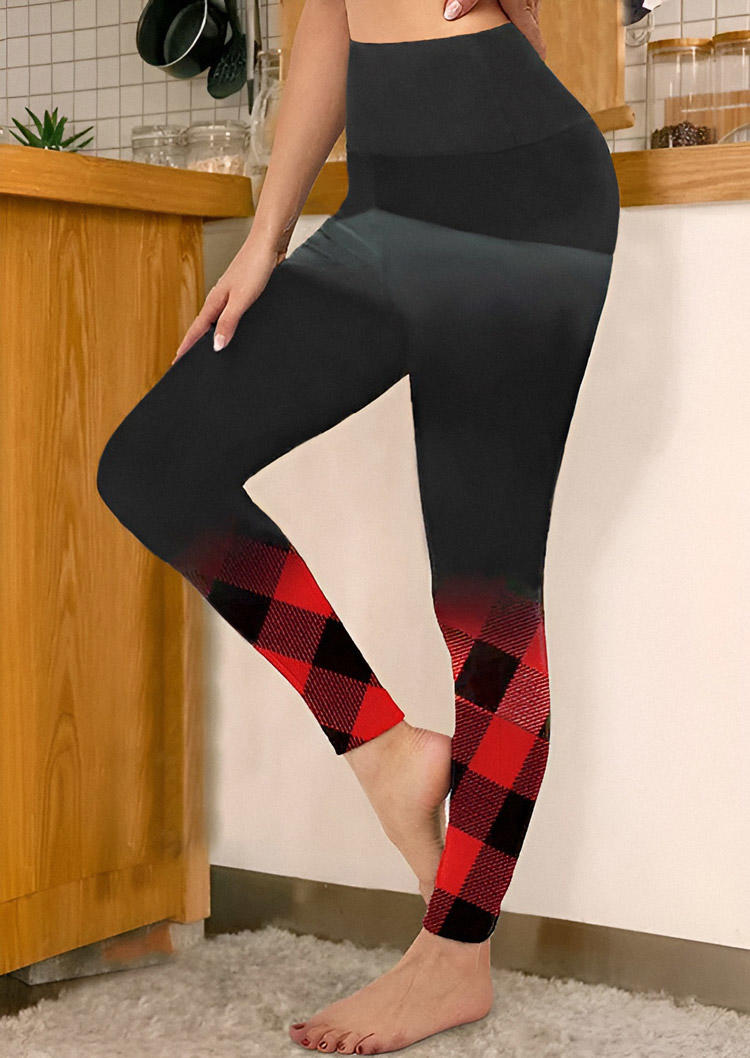 

Plaid Gradient Elastic Waist Skinny Leggings, Multicolor, SCM021613