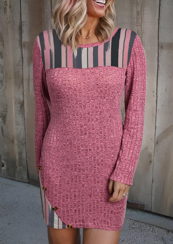 

Striped Ribbed Long Sleeve Mini Dress, Multicolor, SCM021739