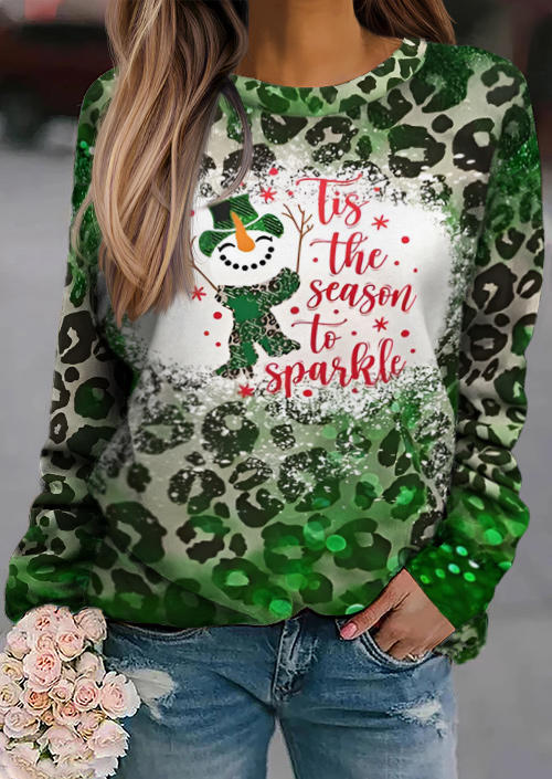 

Christmas Tis The Season To Sparkle Snowman Leopard Sweatshirt, Multicolor, SCM021742