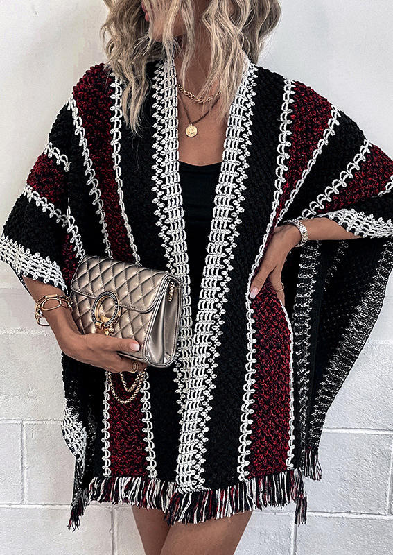 

Striped Tassel Shawl Cardigan, Multicolor, SCM021834