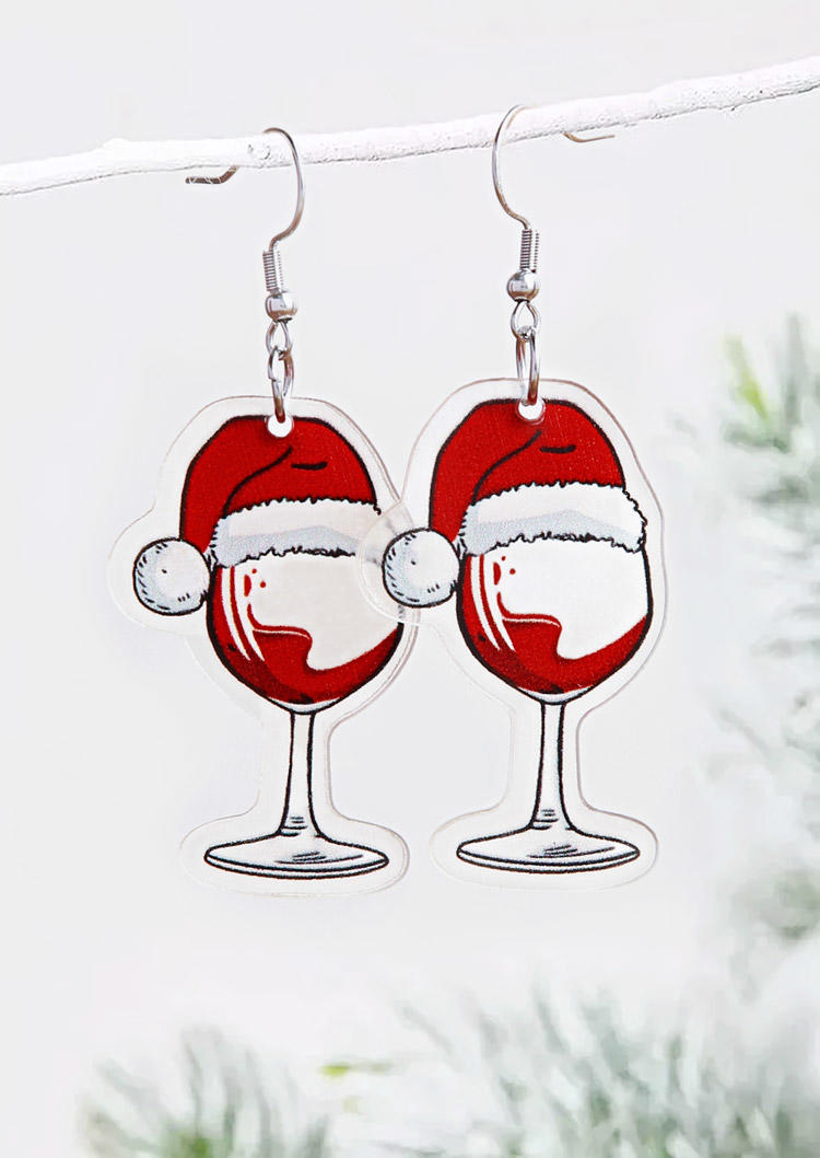 

Cute Red Wine Christmas Hat Earrings, Multicolor, SCM021825