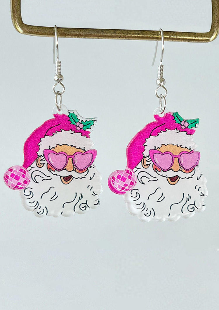 

Christmas Santa Claus Acryl Hook Earrings, Pink, SCM021997