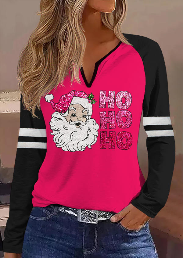 

Hohoho Christmas Santa T-Shirt Tee - Rose Red, SCM022017