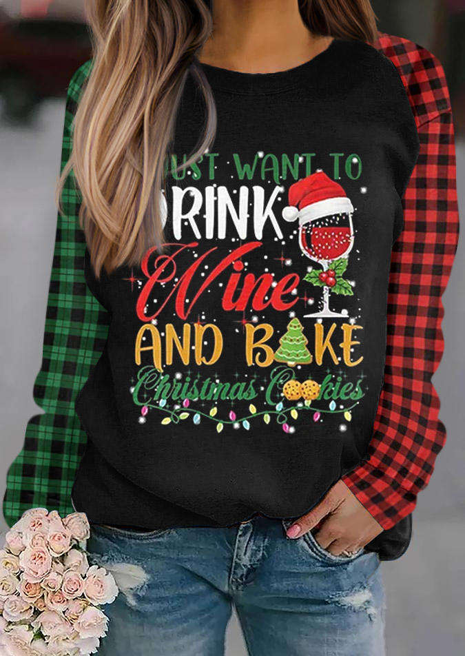 

Christmas Plaid Wine Glass Sweatshirt, Multicolor, SCM021591