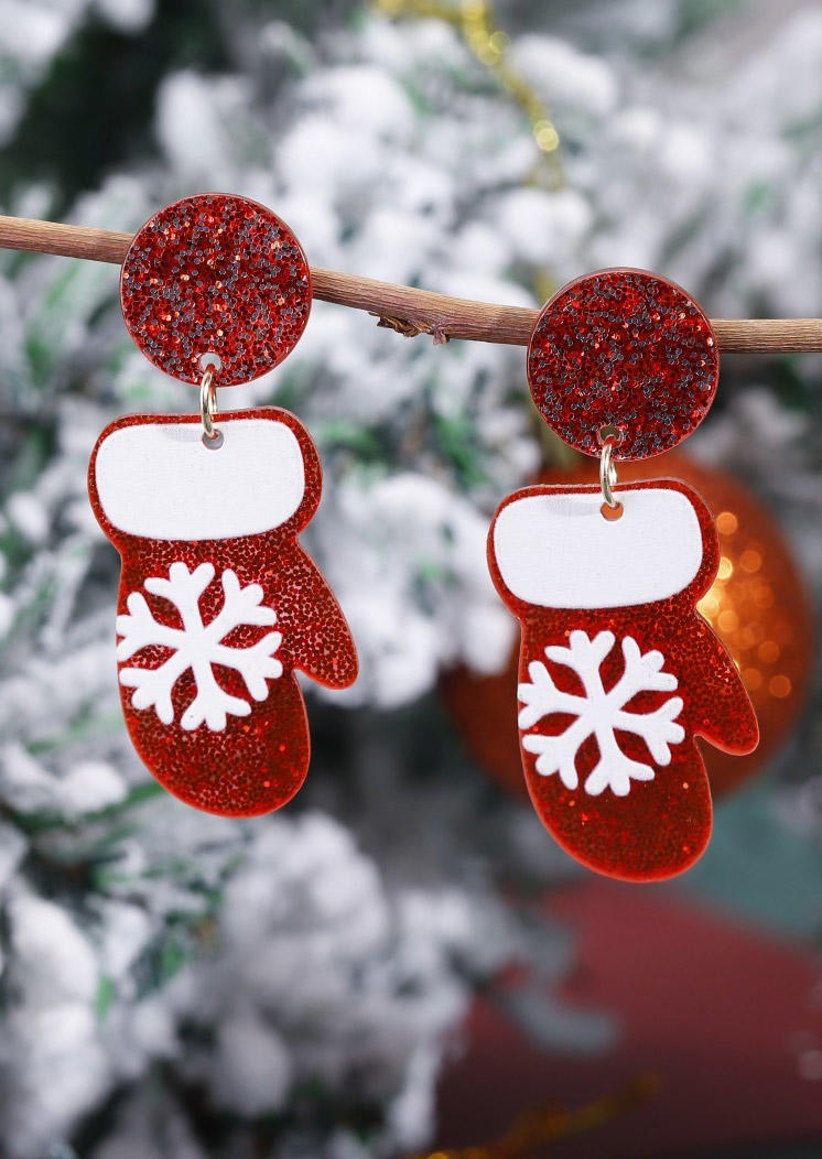 

Christmas Snowflake Glitter Acryl Earrings, Red, SCM021971