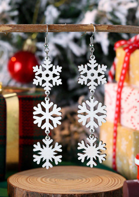 

Christmas Snowflake Tassel Wooden Hook Earrings, White, SCM021972