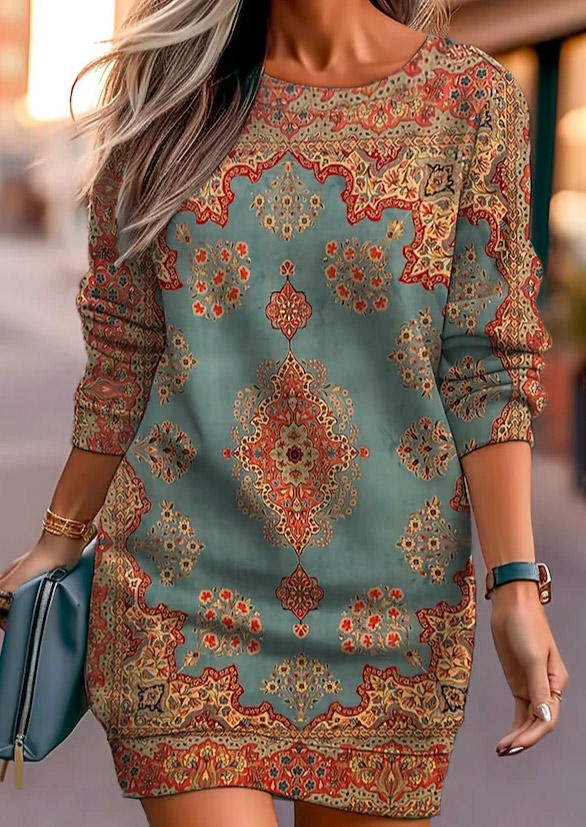 

Vintage Floral Long Sleeve Sweatshirt Dress, Multicolor, SCM022068