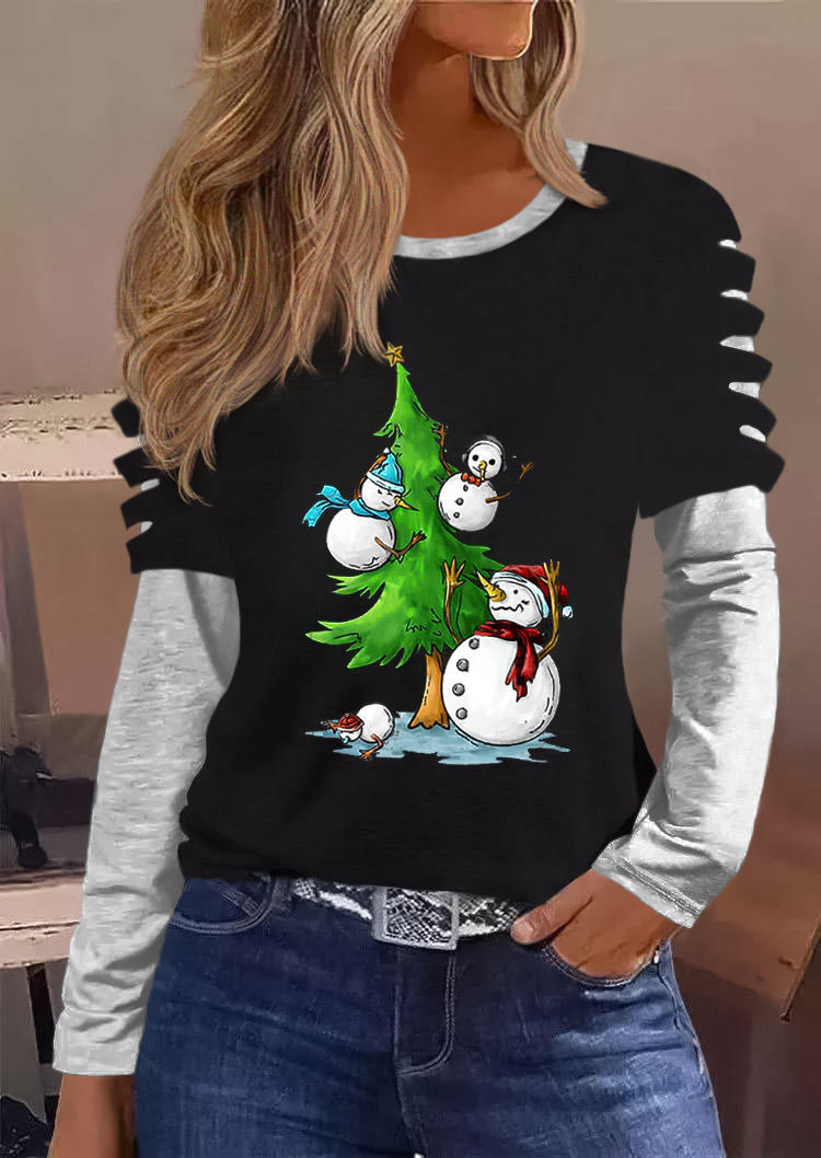 

Christmas Snowman Cut Out Two-Piece Blouse - Black, SCM022078