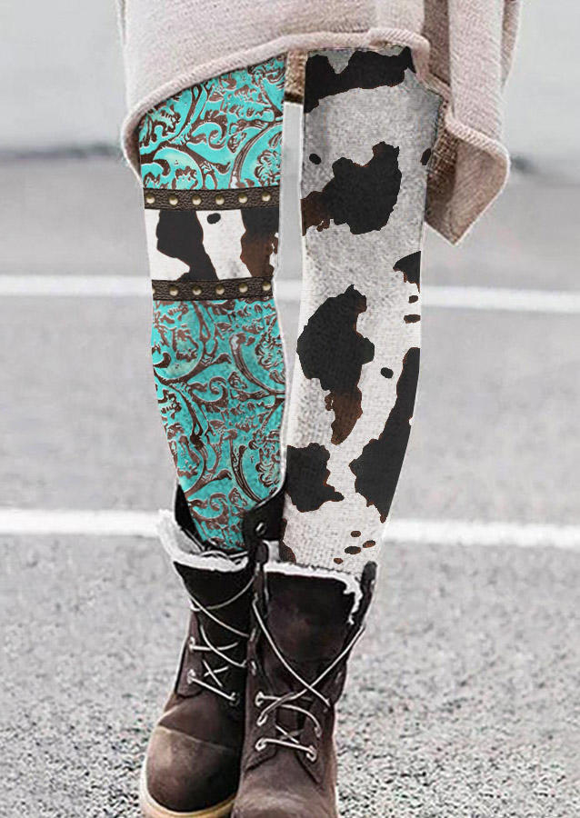 

Western Cow Abstract Graphic Leggings, Multicolor, SCM022095