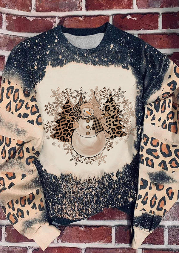 

Christmas Snowflake Snowman Leopard Sweatshirt, Multicolor, SCM021842
