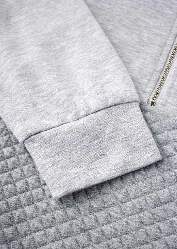 Textured Zipper Pocket Turn-Down Collar Sweatshirt - Gray
