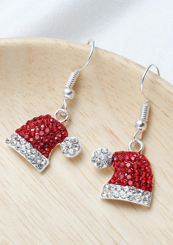 

Christmas Rhinestone Hat Earrings, Red, SCM022063