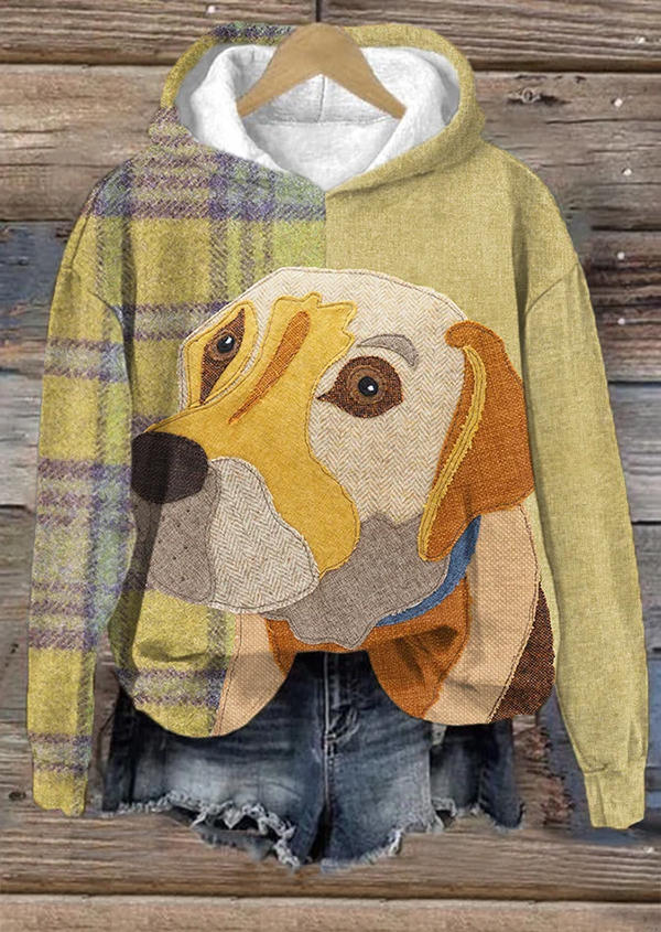 

Plaid Dog Long Sleeve Hoodie, Multicolor, SCM022072