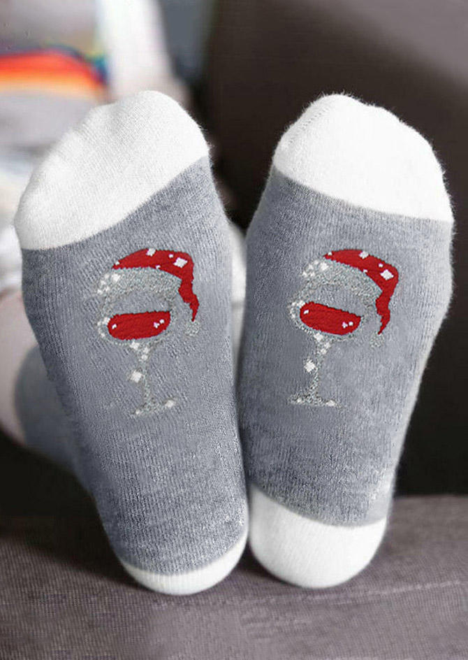 

Christmas Hat Wine Glass Glitter Crew Socks, Black;gray, SCM021998