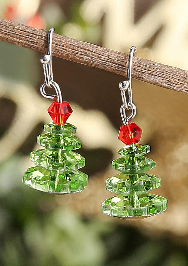 

Christmas Tree Rhinestone Earrings, Green, SCM022040