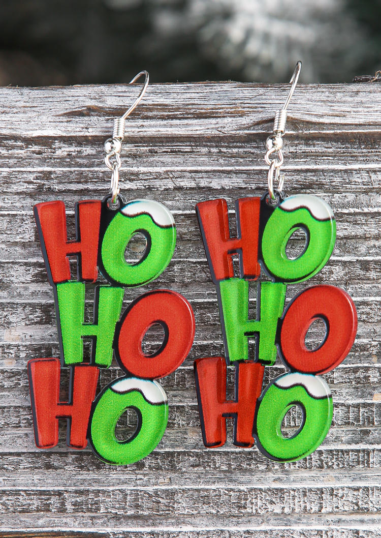 

Christmas Color-Blocked Ho Ho Ho Acryl Hook Earrings, Multicolor, SCM022064