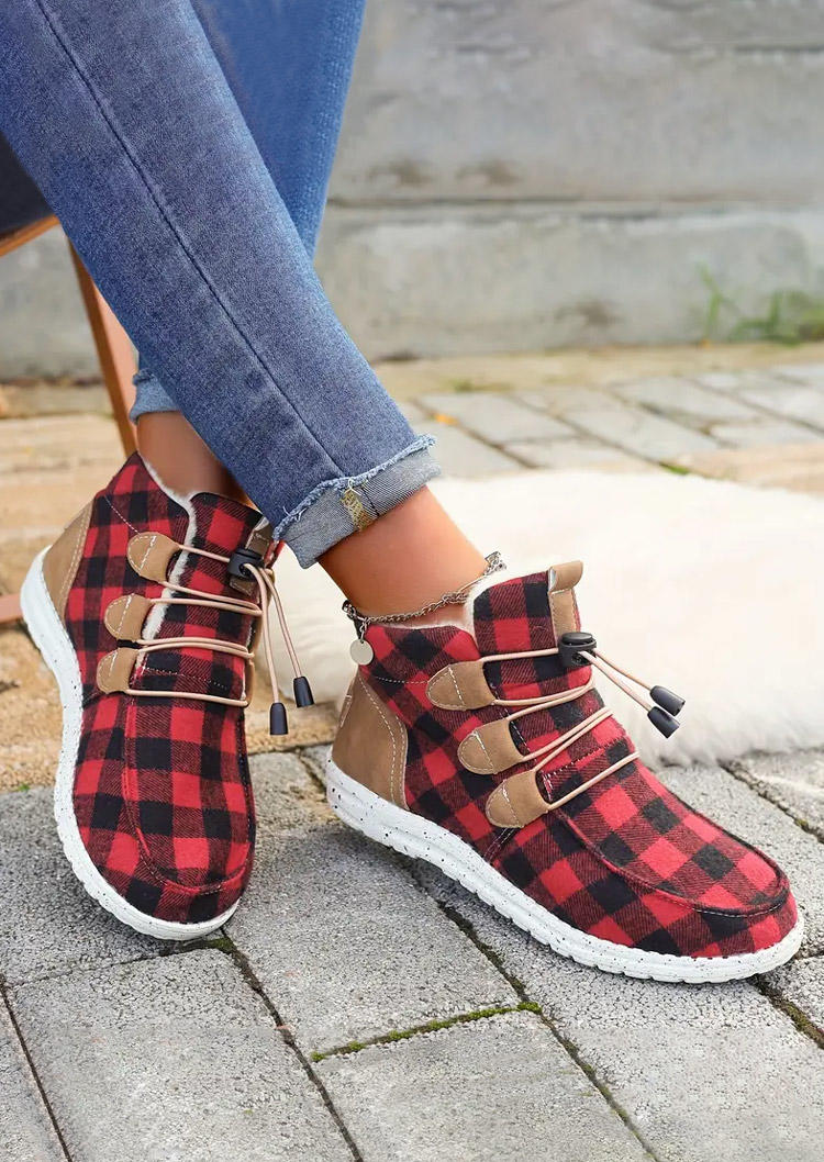 

Buffalo Plaid Lace Up Warm High Top Flat Sneakers, Multicolor, SCM022135