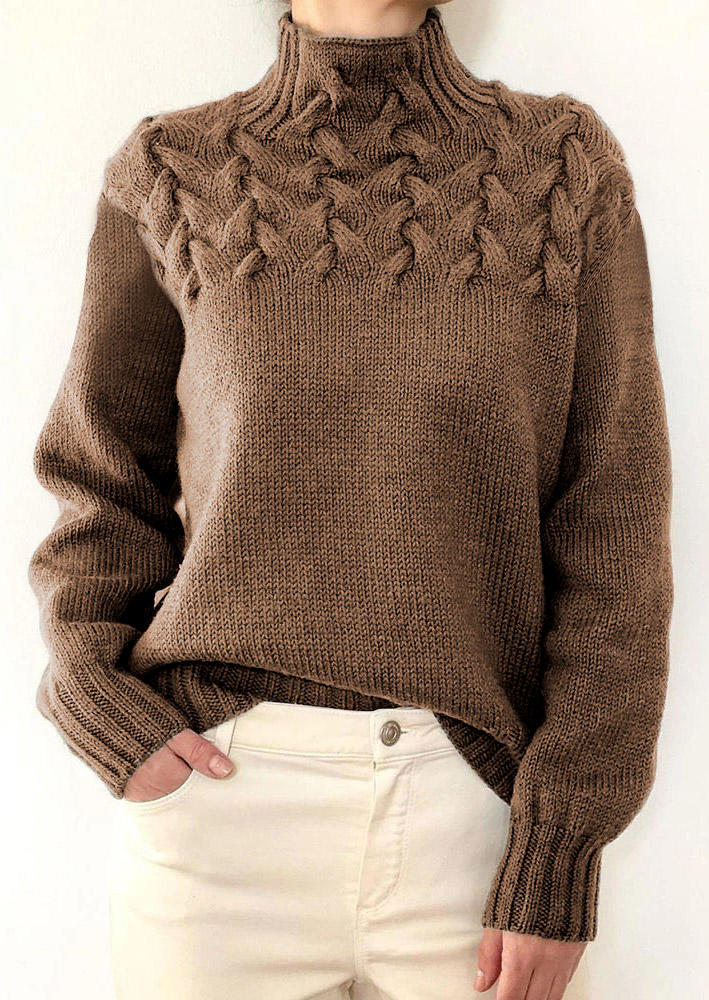 

Knitted Turtleneck Sweater - Coffee, Brown, SCM021621