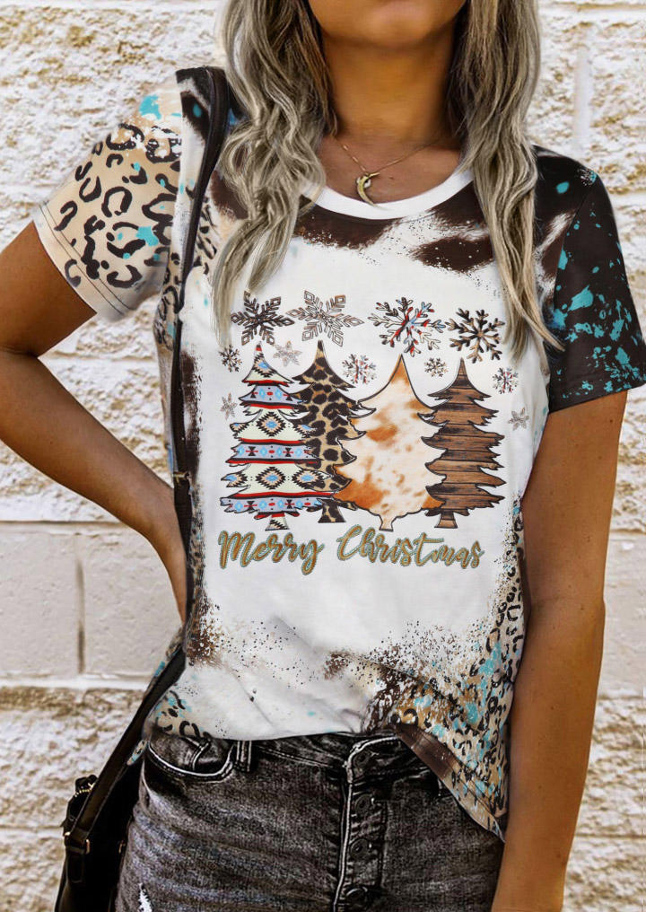 

Merry Christmas Cow Leopard T-Shirt Tee, Multicolor, SCM022081