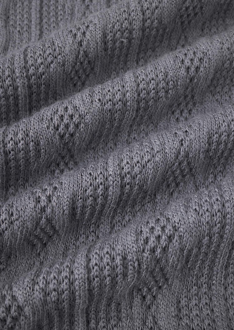 Plaid Textured Drawstring Sweatshirt - Gray