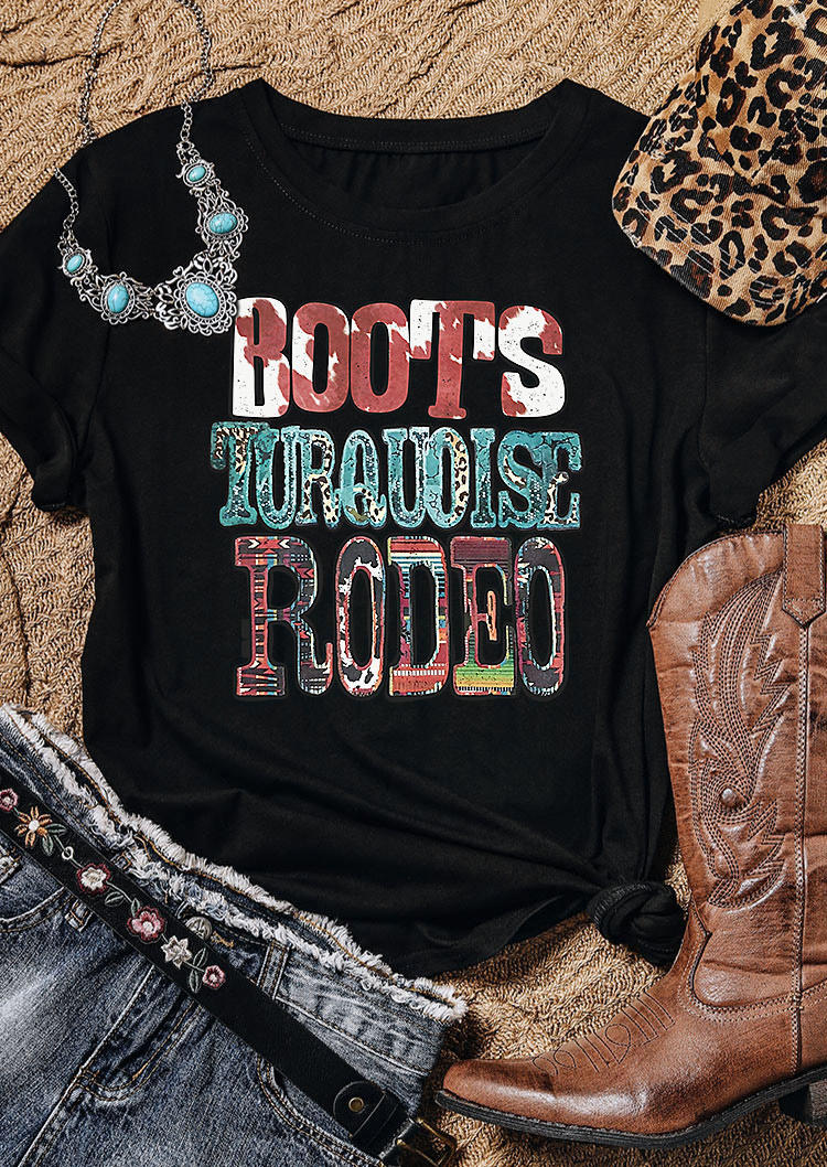 

Boots Turquoise Rodeo Western O-Neck T-Shirt Tee - Black, SCM022174