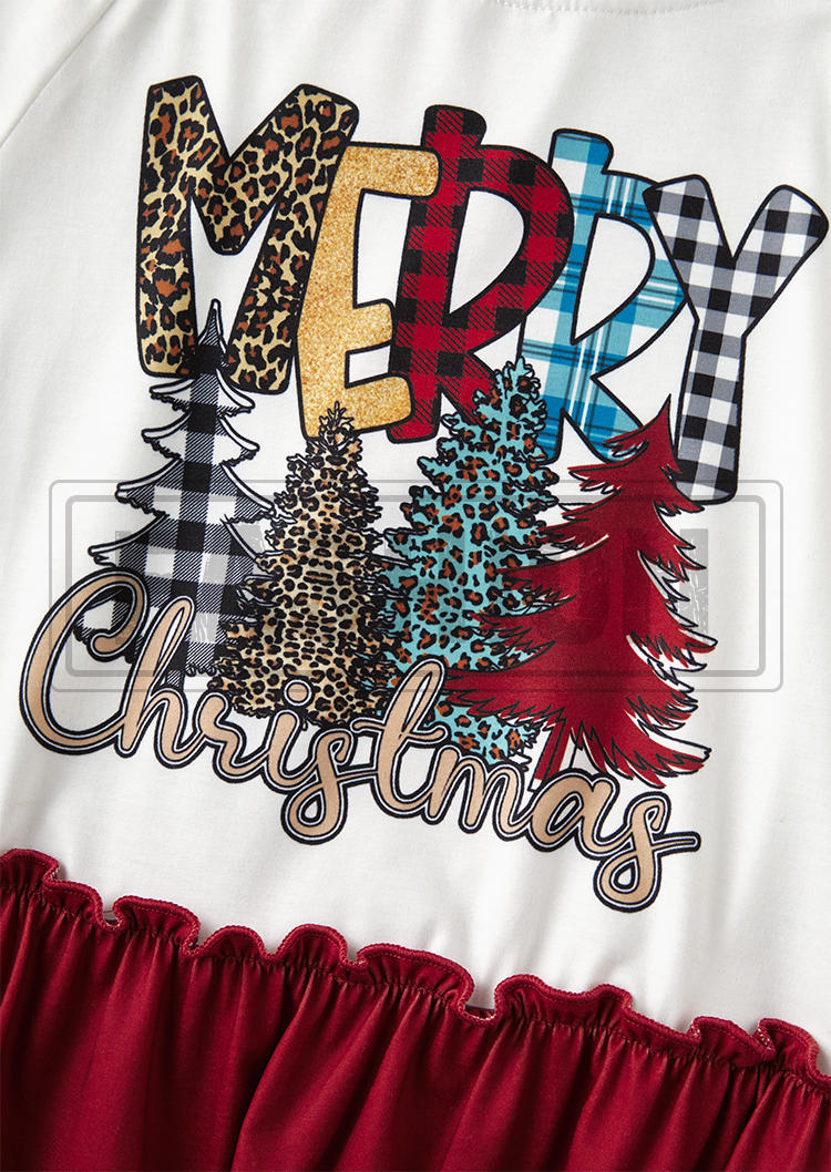 Merry Christmas Tree Plaid Leopard Mini Dress - Red
