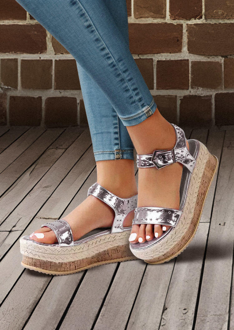 

Ankle Strap Buckle Platform Sandals, Gold;red;silver, 439564